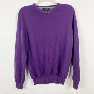 Foxcroft V-Neck Sweater Womesn M Purple Cotton Cashmere Blend Long Sleeve Knit